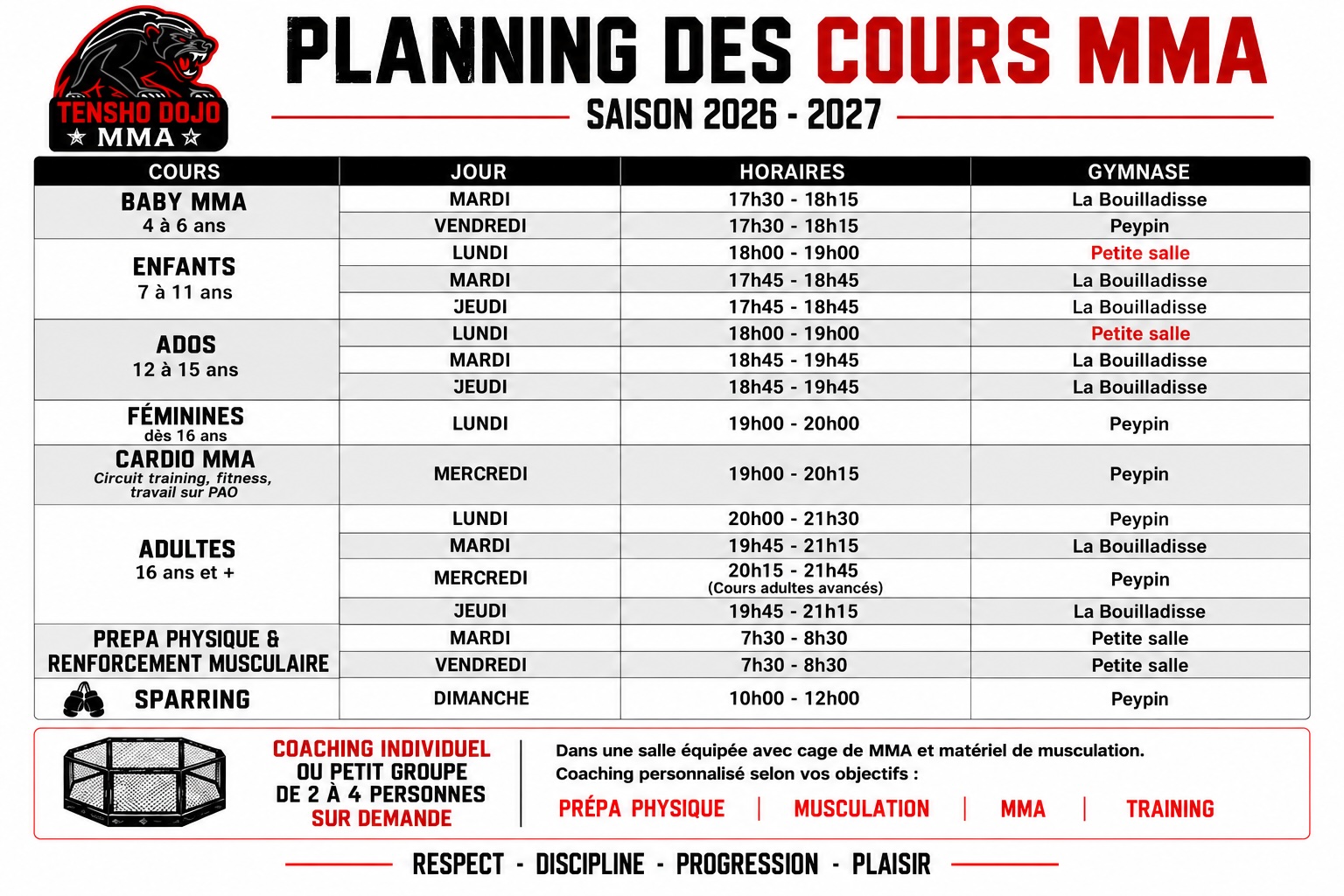 Tableau planning cours MMA 2026-2027